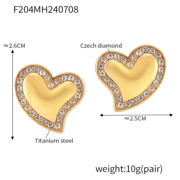 Women's 316L Stainless Steel Geometric Heart Shaped Electroplated Zircon Rhine Blue Diamond Earrings
