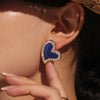 Women's 316L Stainless Steel Geometric Heart Shaped Electroplated Zircon Rhine Blue Diamond Earrings