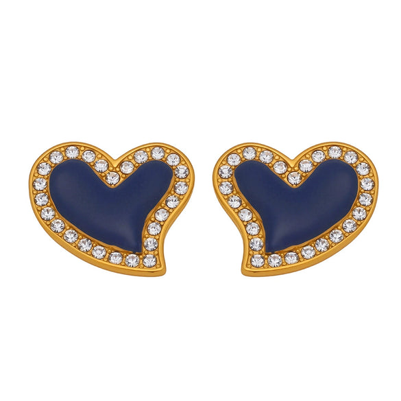 Women's 316L Stainless Steel Geometric Heart Shaped Electroplated Zircon Rhine Blue Diamond Earrings