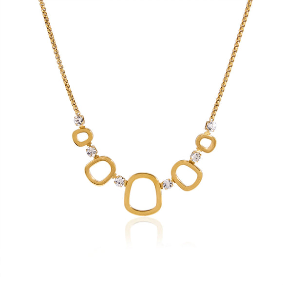 Women's Stainless Steel Geometric Hollow Pendant Necklace With Vacuum Gold Plated Finish And Lobster Clasp