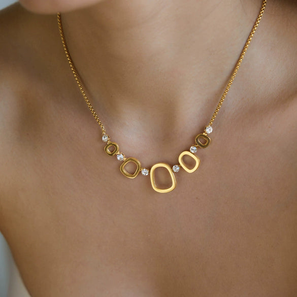 Women's Stainless Steel Geometric Hollow Pendant Necklace With Vacuum Gold Plated Finish And Lobster Clasp