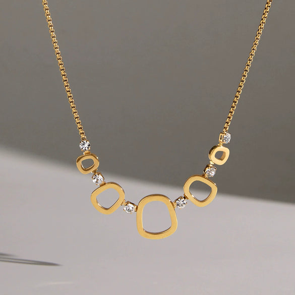 Women's Stainless Steel Geometric Hollow Pendant Necklace With Vacuum Gold Plated Finish And Lobster Clasp