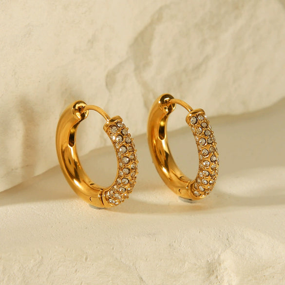 Women's Stainless Steel Geometric Hoop Diamond Earrings Electroplated