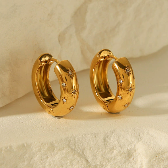 Women's Stainless Steel Geometric Hoop Diamond Earrings Electroplated