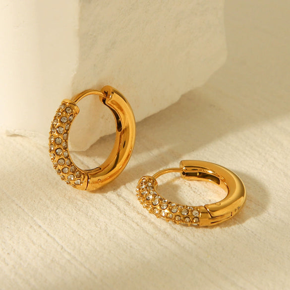 Women's Stainless Steel Geometric Hoop Diamond Earrings Electroplated
