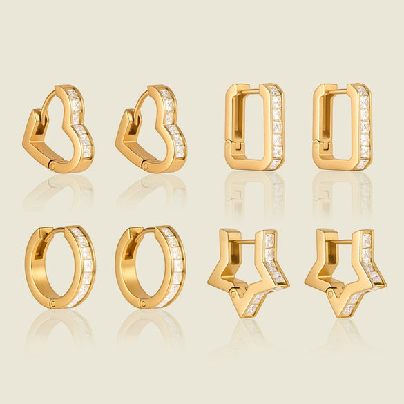 Women's Stainless Steel Geometric Hoop Earrings With Elegant Plated Finish And Sparkling Design Wholesale Jewelry
