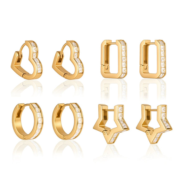 Women's Stainless Steel Geometric Hoop Earrings With Elegant Plated Finish And Sparkling Design Wholesale Jewelry