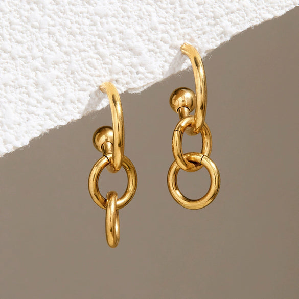 Women's Stainless Steel Geometric Hoop Earrings With Sparkling Diamond Detail And Plated Finish For Wholesale Jewelry