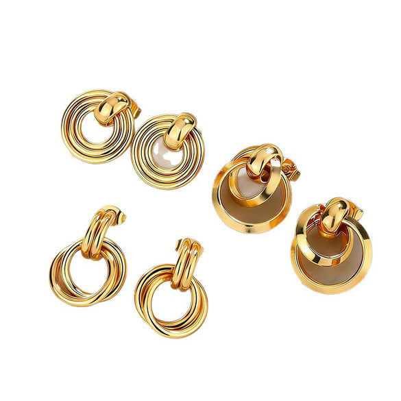 Women's Stainless Steel Geometric Interlocking Earrings Minimalist Retro Fashion Electroplated Light Luxury Jewelry