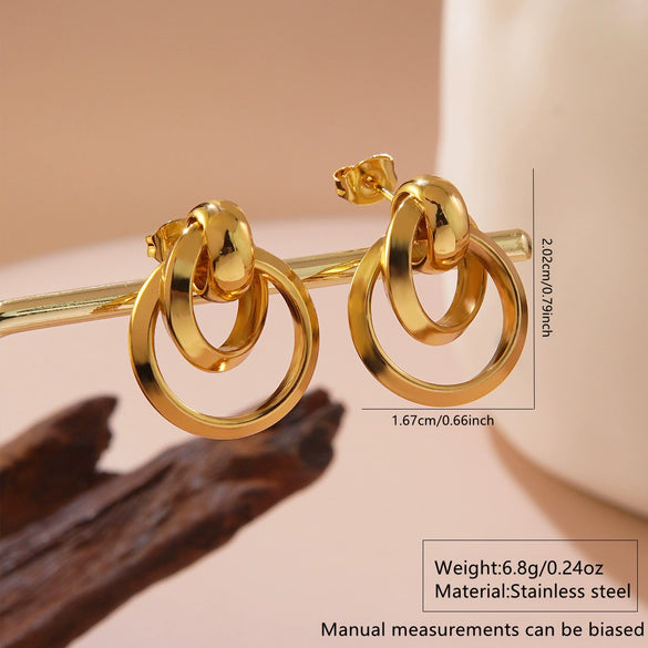 Women's Stainless Steel Geometric Interlocking Earrings Minimalist Retro Fashion Electroplated Light Luxury Jewelry