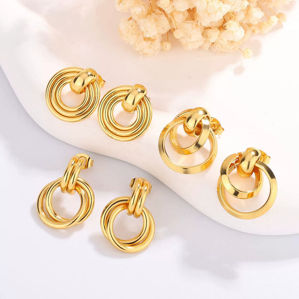 Women's Stainless Steel Geometric Interlocking Earrings Minimalist Retro Fashion Electroplated Light Luxury Jewelry