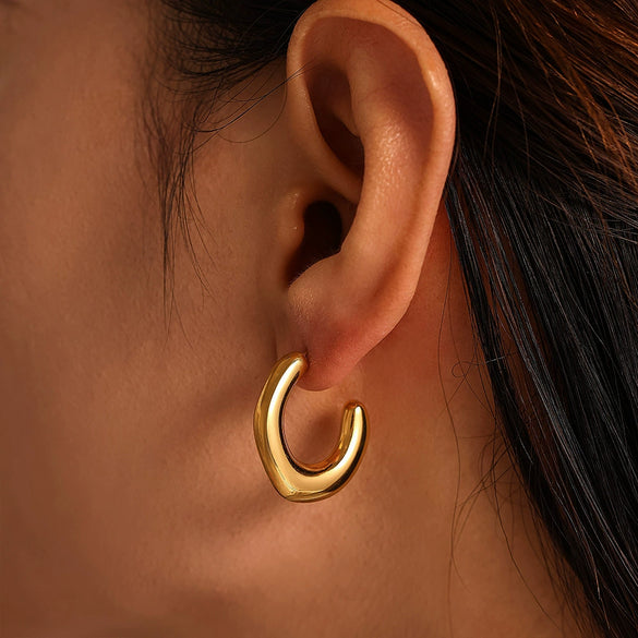 Women's 316L Stainless Steel Geometric Irregular C Type Earrings Plated 18K Gold Casting Jewelry