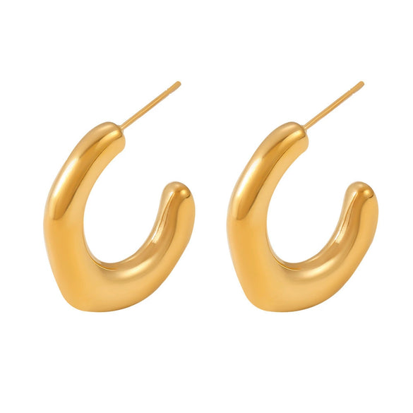 Women's 316L Stainless Steel Geometric Irregular C Type Earrings Plated 18K Gold Casting Jewelry