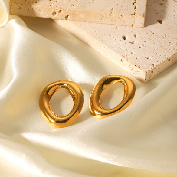Women's Stainless Steel Geometric Irregular Circle Earrings With Electroplating