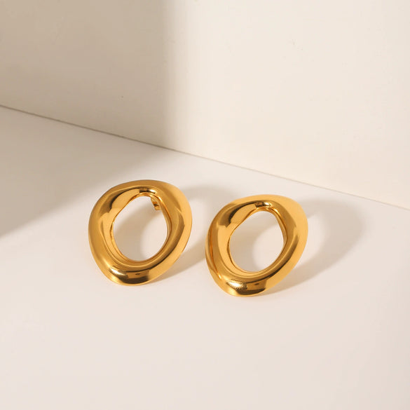 Women's Stainless Steel Geometric Irregular Circle Earrings With Electroplating