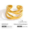 Women's Stainless Steel Geometric Irregular Opening Hand Jewelry Ring Electroplated 18K Gold Colorpreserving Light Luxury Style