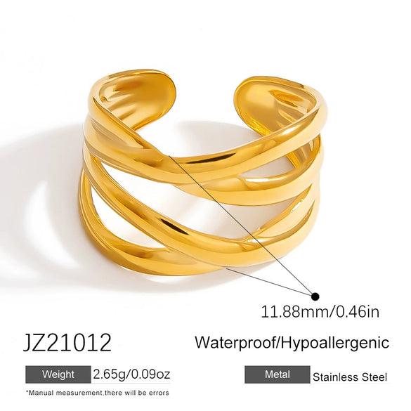 Women's Stainless Steel Geometric Irregular Opening Hand Jewelry Ring Electroplated 18K Gold Colorpreserving Light Luxury Style