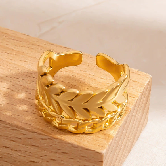 Women's Stainless Steel Geometric Irregular Opening Hand Jewelry Ring Electroplated 18K Gold Colorpreserving Light Luxury Style