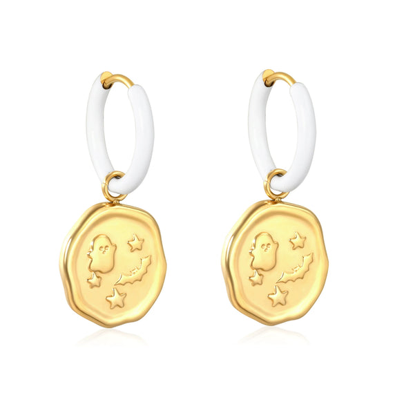 Women's Stainless Steel Geometric Jewelry Set With Irregular Oval Earrings And Heart Water Drop And Bell Motifs Electroplated Light Luxury Style