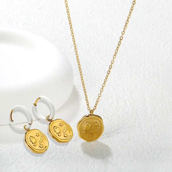 Women's Stainless Steel Geometric Jewelry Set With Irregular Oval Earrings And Heart Water Drop And Bell Motifs Electroplated Light Luxury Style