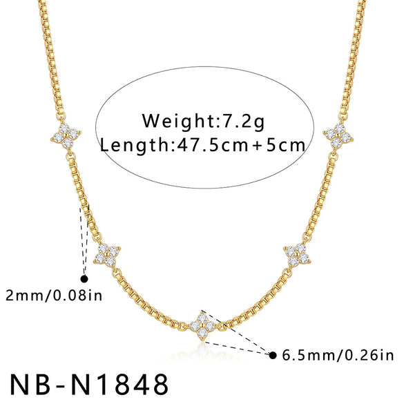 Women's Stainless Steel Geometric Jewelry Set With Rhinestone Flower Necklace And Bracelet Vacuum Electroplated Gold Finish