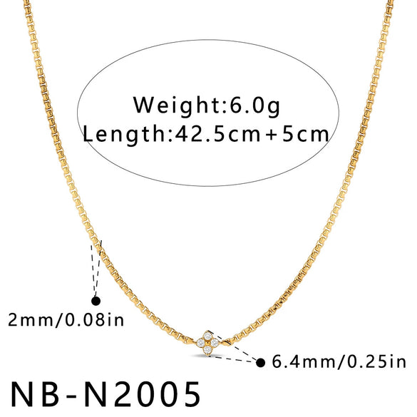 Women's Stainless Steel Geometric Jewelry Set With Rhinestone Flower Necklace And Bracelet Vacuum Electroplated Gold Finish