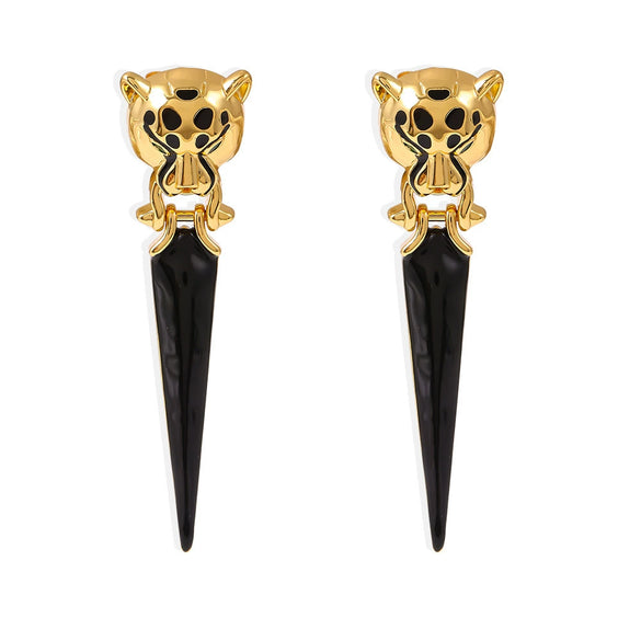 Women's 316L Stainless Steel Geometric Leopard Head Triangle Earrings With Electroplating