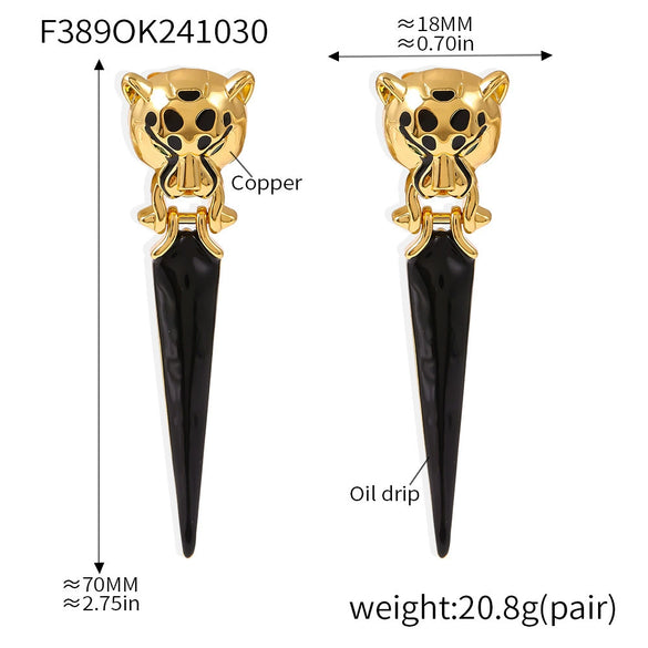 Women's 316L Stainless Steel Geometric Leopard Head Triangle Earrings With Electroplating