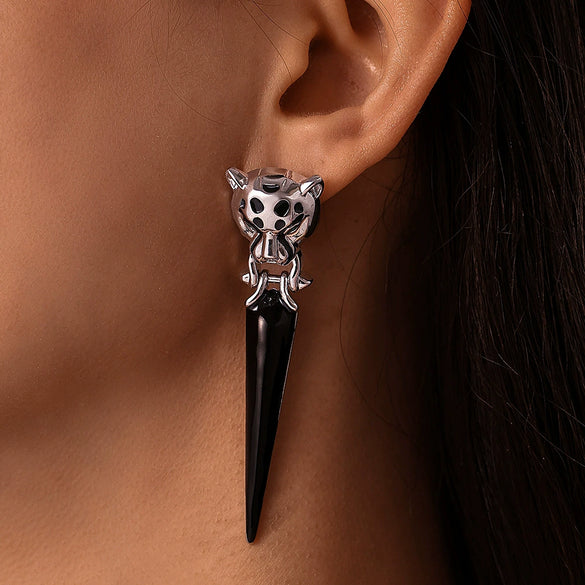 Women's 316L Stainless Steel Geometric Leopard Head Triangle Earrings With Electroplating