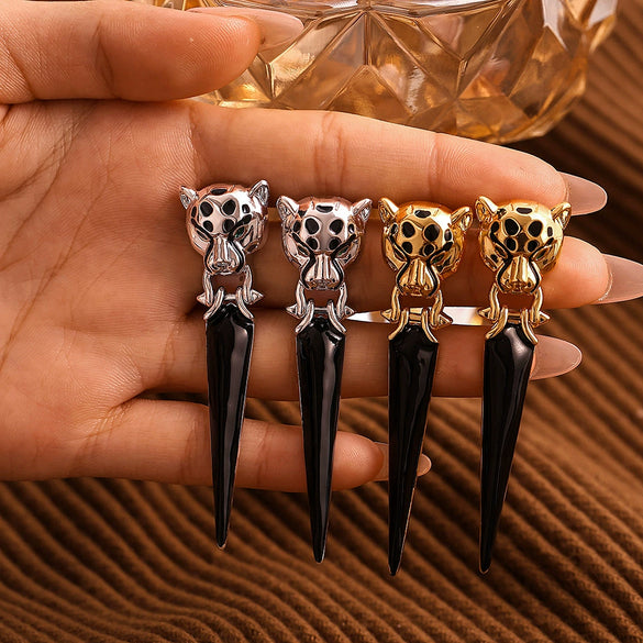 Women's 316L Stainless Steel Geometric Leopard Head Triangle Earrings With Electroplating