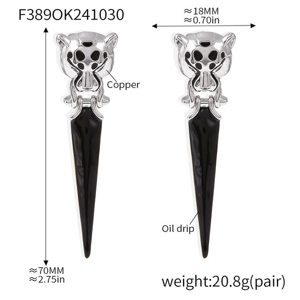 Women's 316L Stainless Steel Geometric Leopard Head Triangle Earrings With Electroplating