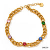 Women's Stainless Steel Geometric Light Luxury Bracelet Suit With Inlaid Colorful Zircon Electroplated