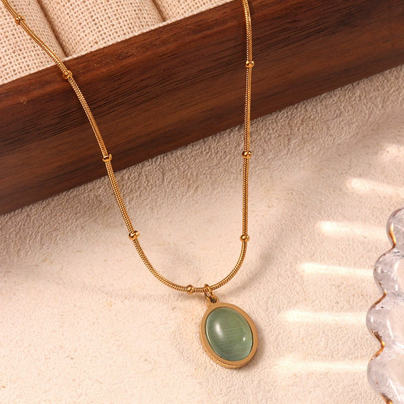 Women's Stainless Steel Geometric Light Luxury Clavicle Chain Necklace With Oval Pendant And Electroplating Treatment