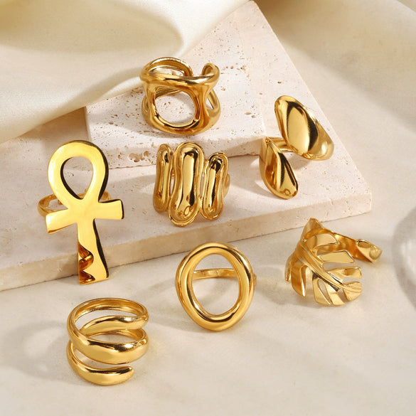 Women's Stainless Steel Geometric Line Ring With Electroplated Finish Bold Light Luxury Fashion Jewelry