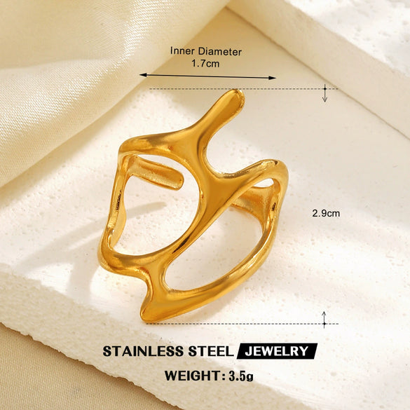 Women's Stainless Steel Geometric Line Ring With Electroplated Finish Irregular Hollow Open Statement Jewelry