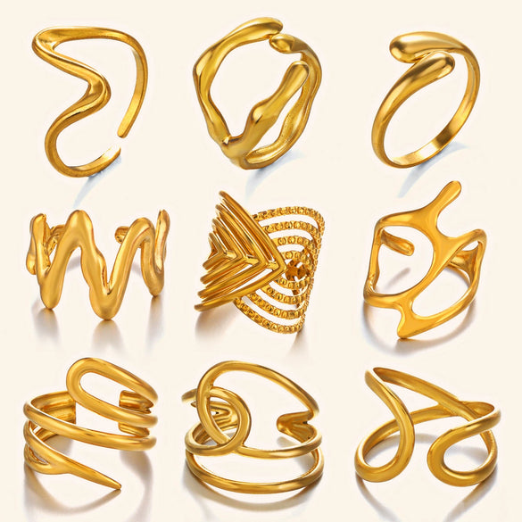 Women's Stainless Steel Geometric Line Ring With Electroplated Finish Irregular Hollow Open Statement Jewelry