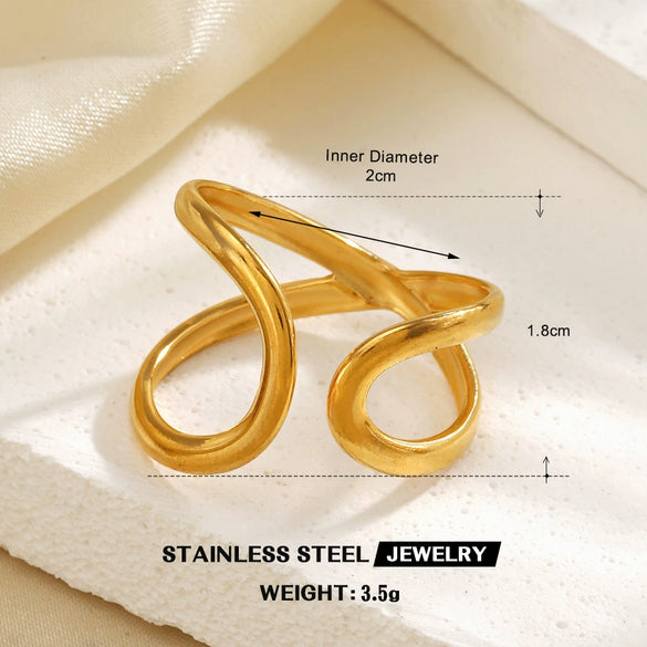 Women's Stainless Steel Geometric Line Ring With Electroplated Finish Irregular Hollow Open Statement Jewelry
