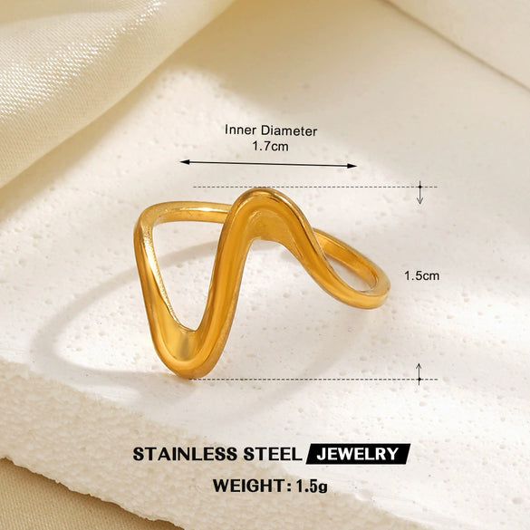 Women's Stainless Steel Geometric Line Ring With Electroplated Finish Irregular Hollow Open Statement Jewelry