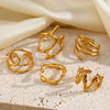 Women's Stainless Steel Geometric Line Ring With Electroplated Finish Irregular Hollow Open Statement Jewelry