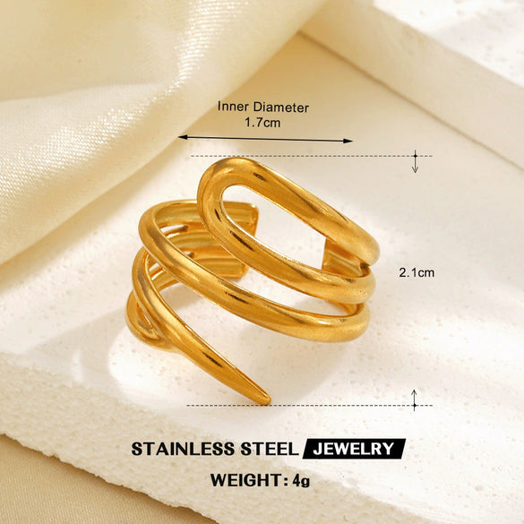 Women's Stainless Steel Geometric Line Ring With Electroplated Finish Irregular Hollow Open Statement Jewelry