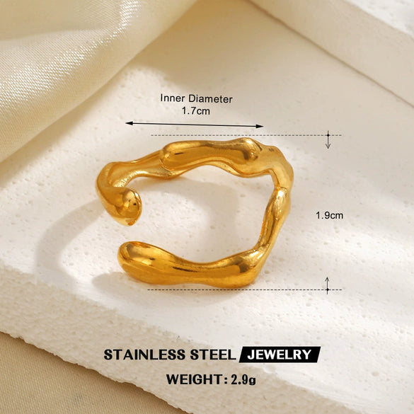 Women's Stainless Steel Geometric Line Ring With Electroplated Finish Irregular Hollow Open Statement Jewelry