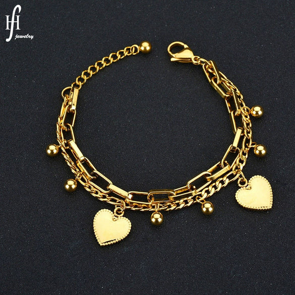 Women's Stainless Steel Geometric Love Heart Electroplated Bracelet