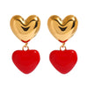Women's Stainless Steel Geometric Love Pendant Earrings With Red Oil Drop Pattern Light Luxury Original Design Electroplated Jewelry