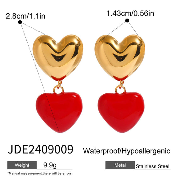 Women's Stainless Steel Geometric Love Pendant Earrings With Red Oil Drop Pattern Light Luxury Original Design Electroplated Jewelry