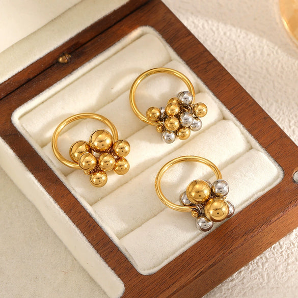 Women's Stainless Steel Geometric Metal Ball Ring Jewelry With Electroplating