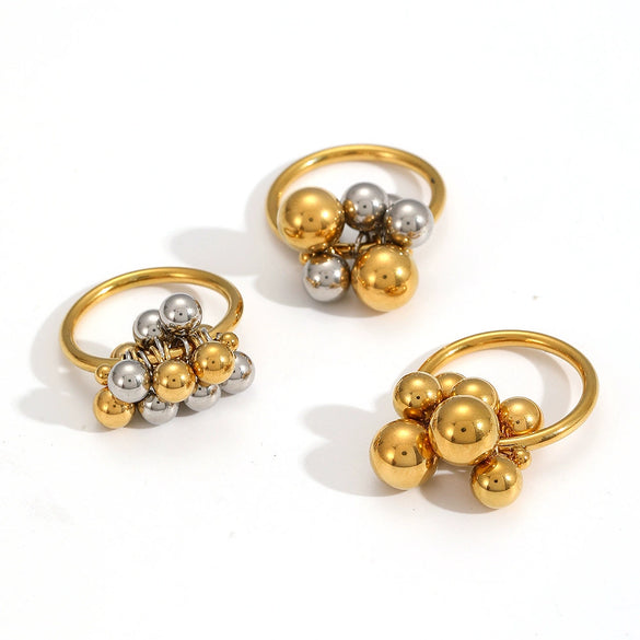 Women's Stainless Steel Geometric Metal Ball Ring Jewelry With Electroplating