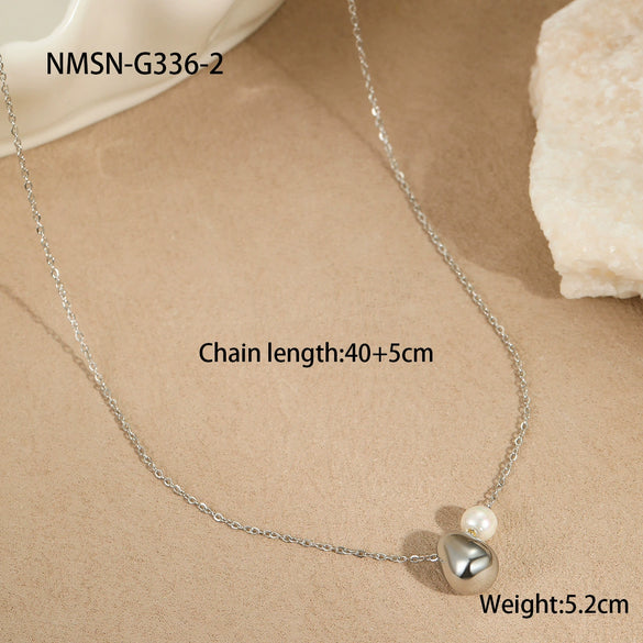 Women's Stainless Steel Geometric Minimalist Design Electroplated Imitation Pearl Pendant Necklace