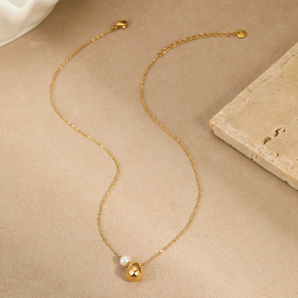 Women's Stainless Steel Geometric Minimalist Design Electroplated Imitation Pearl Pendant Necklace