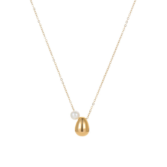 Women's Stainless Steel Geometric Minimalist Design Electroplated Imitation Pearl Pendant Necklace