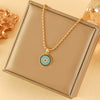 Women's Stainless Steel Geometric Mixed Gemstone Inlay Electroplated Clavicle Chain With Devil's Eye Pendant